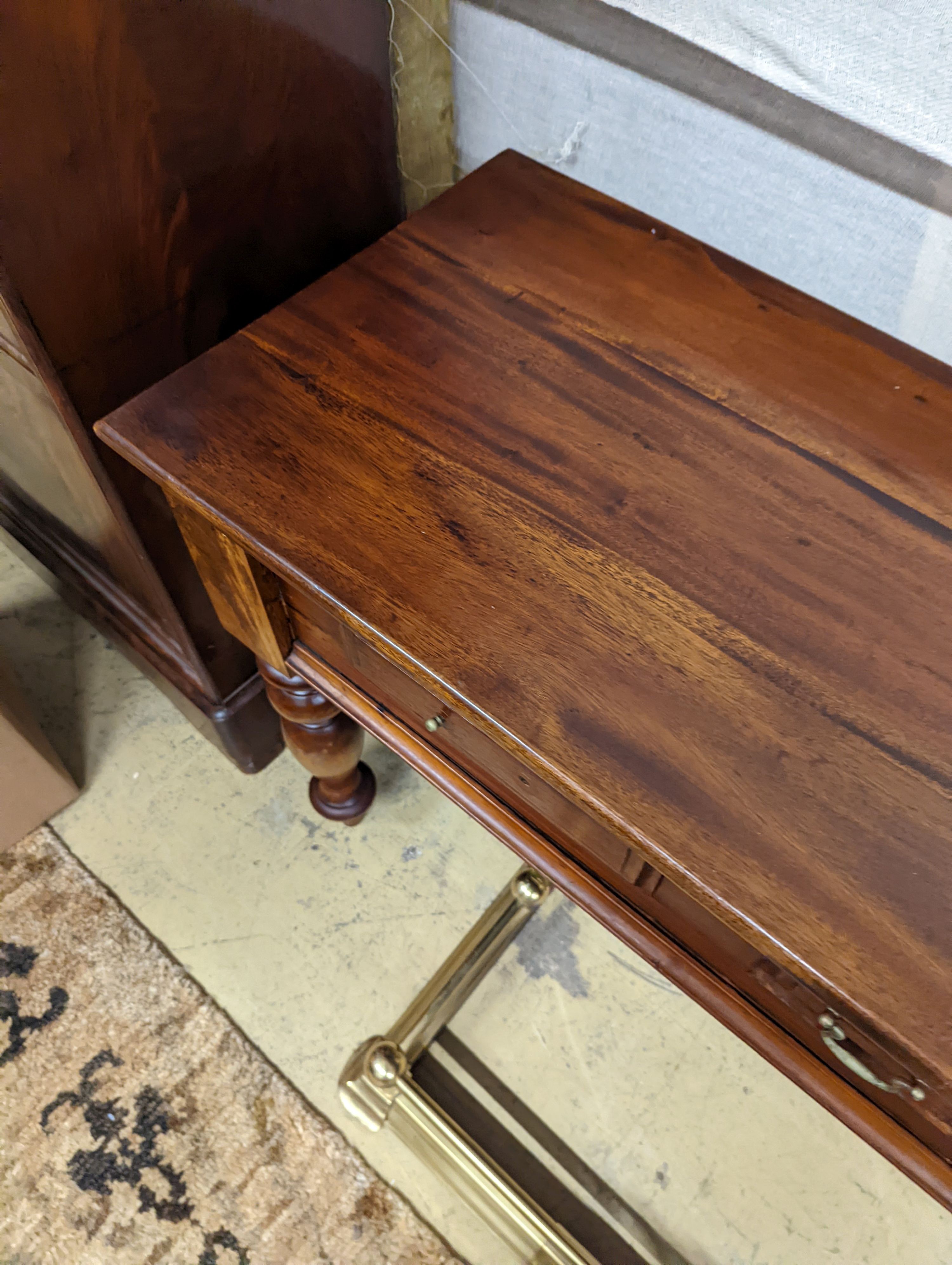 A reproduction Victorian style hardwood five drawer low dresser, length 190cm, depth 47cm, height 76cm